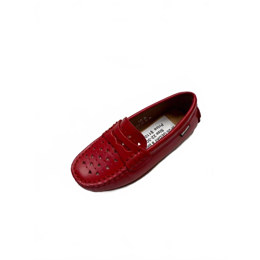 NEW VENETTINI women's liv heart perforated loafer moccasin in red leather